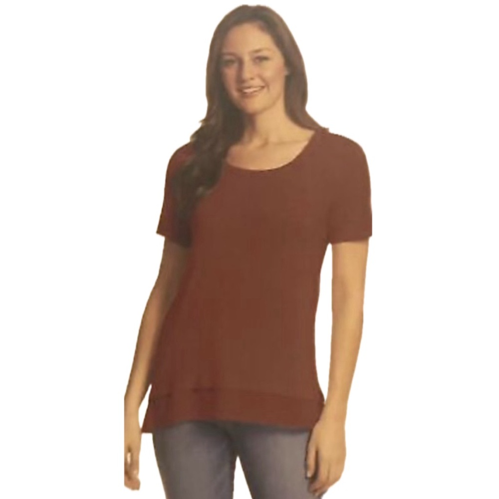 NEW Nine West Orange Short Sleeve Sheer Bottom Designer Y2K Fall Emmy Top Medium